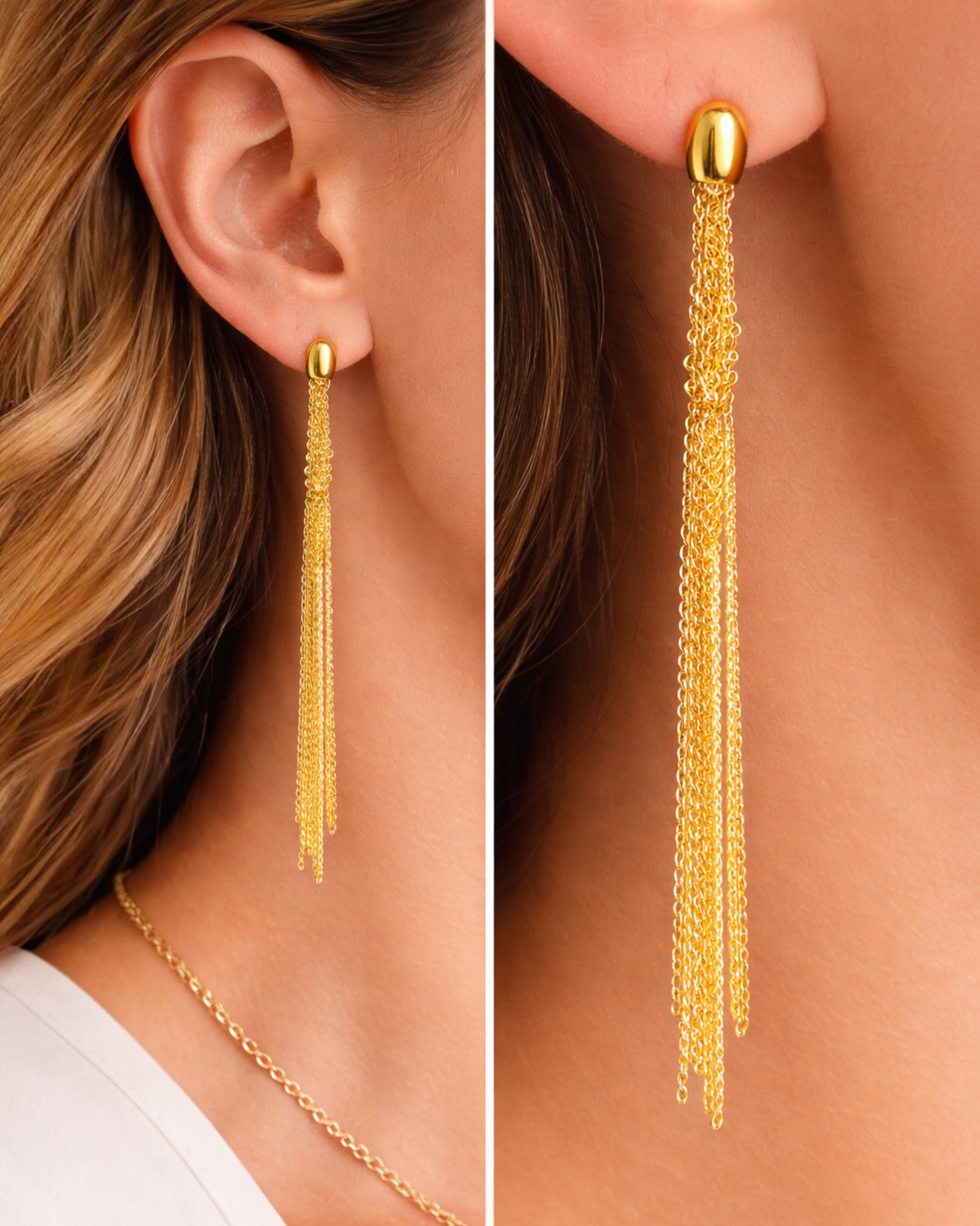 Brincos Compridos em Prata Dourada