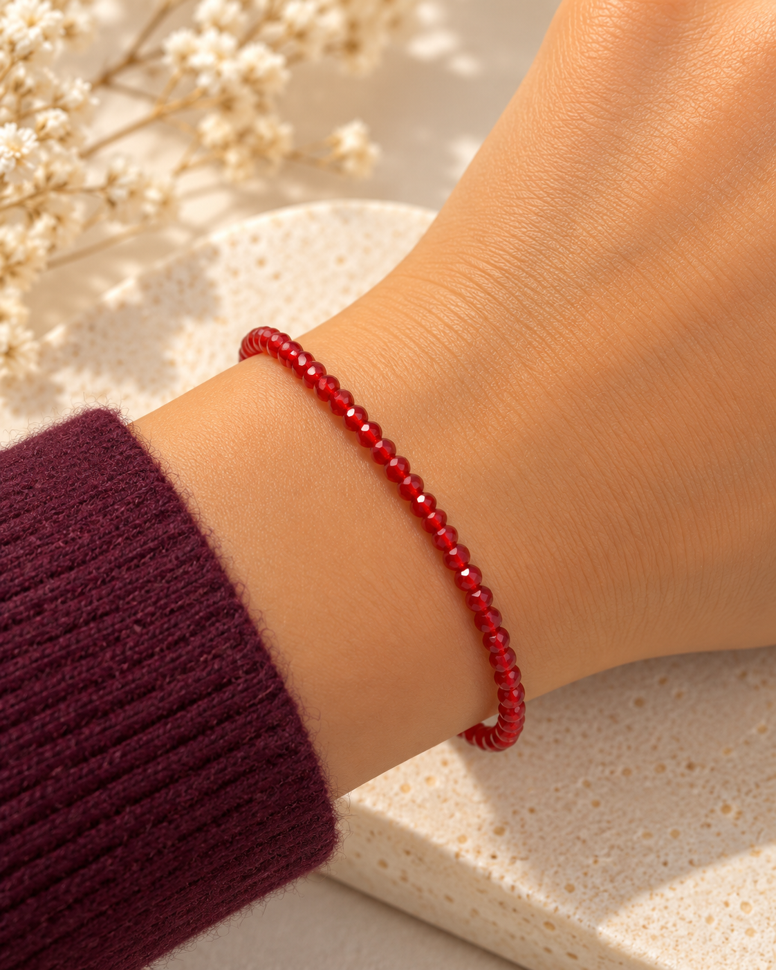 16 - Pulseira Pedras Vermelhas com Prata