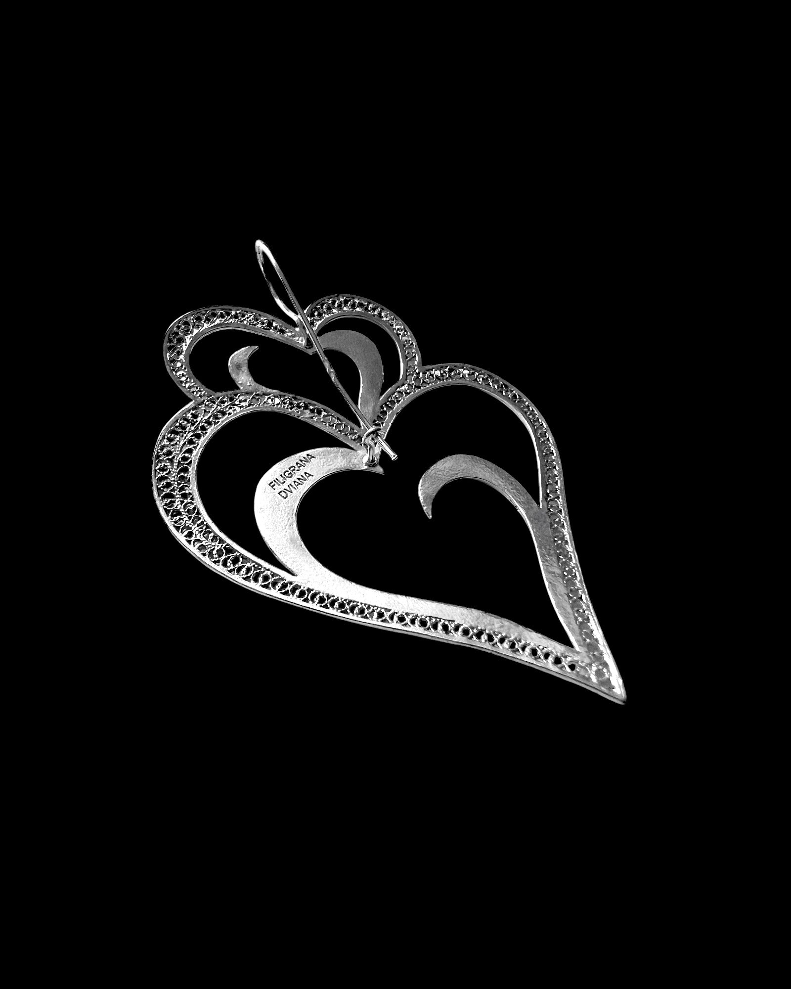 Viana is Love Heart Earrings with Black Enamel on Silver