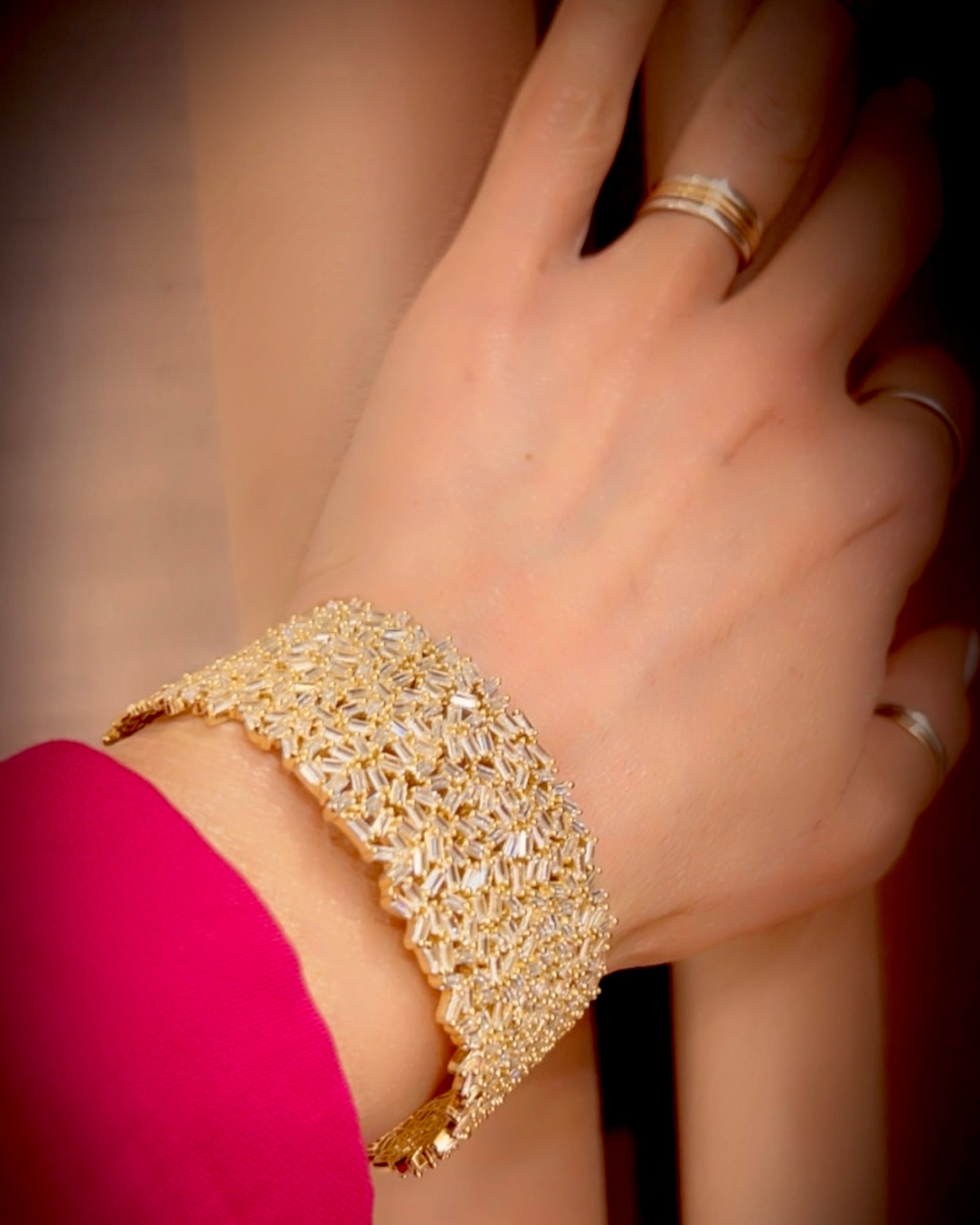 Bracelet / Slave Clasp with Baguette Beads in Gold-Plated Silver