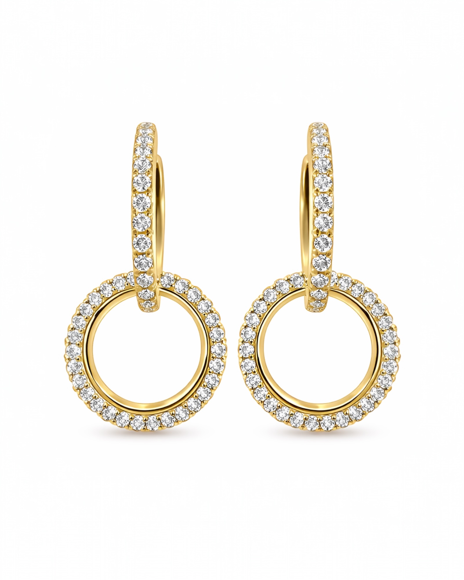 Brincos Argolas Duplas com Brilho em Prata Dourada