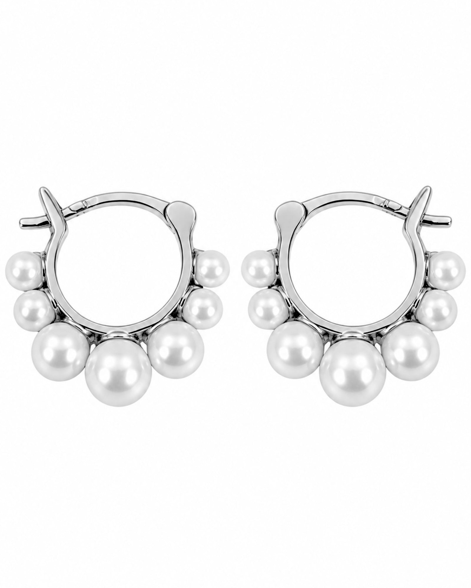 Pearl Hoop Earrings in Silver