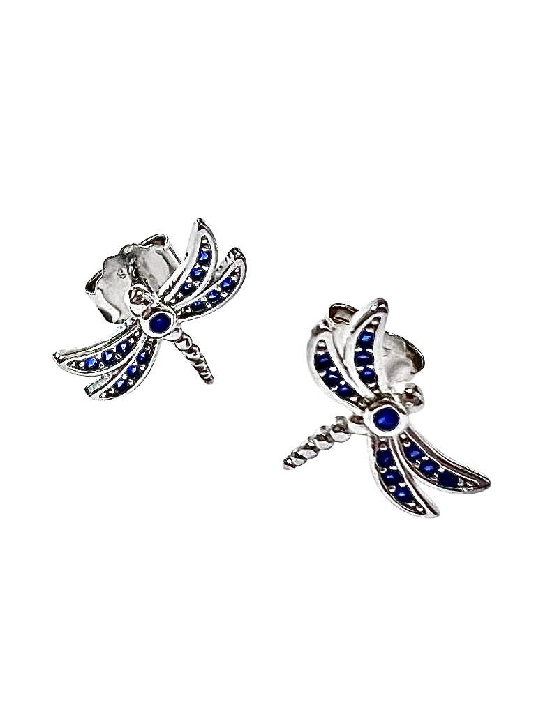 Blue Dragonfly Earrings in Silver