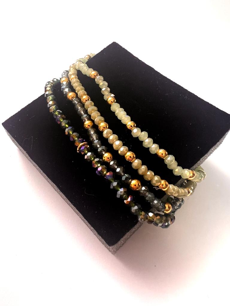 Pulseiras Verde Pistache com Prata Dourada