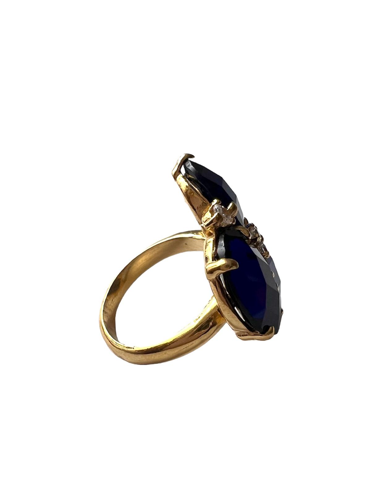 Blue Stones Ring in Gold Plated Silver