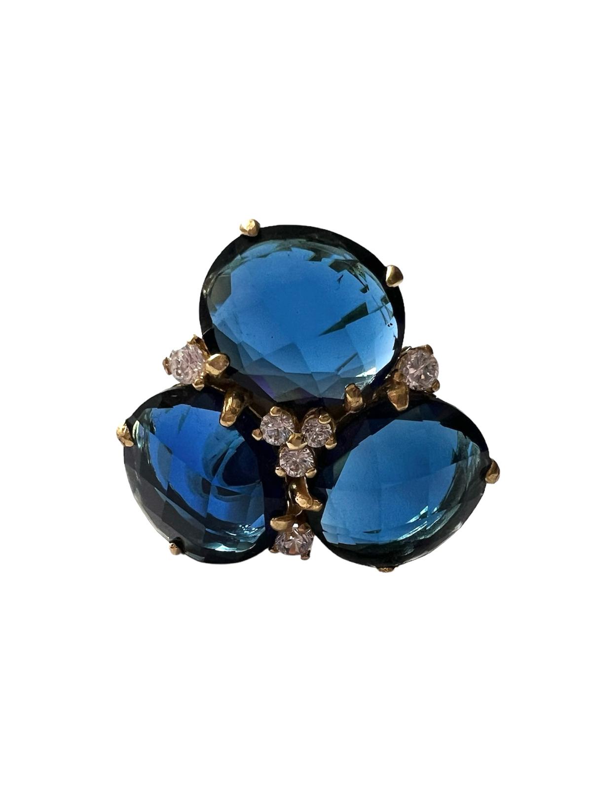 Blue Stones Ring in Gold Plated Silver