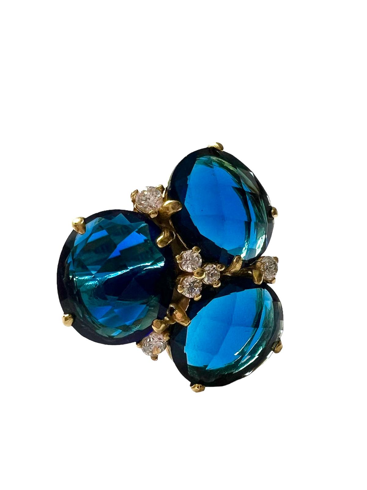 Blue Stones Ring in Gold Plated Silver