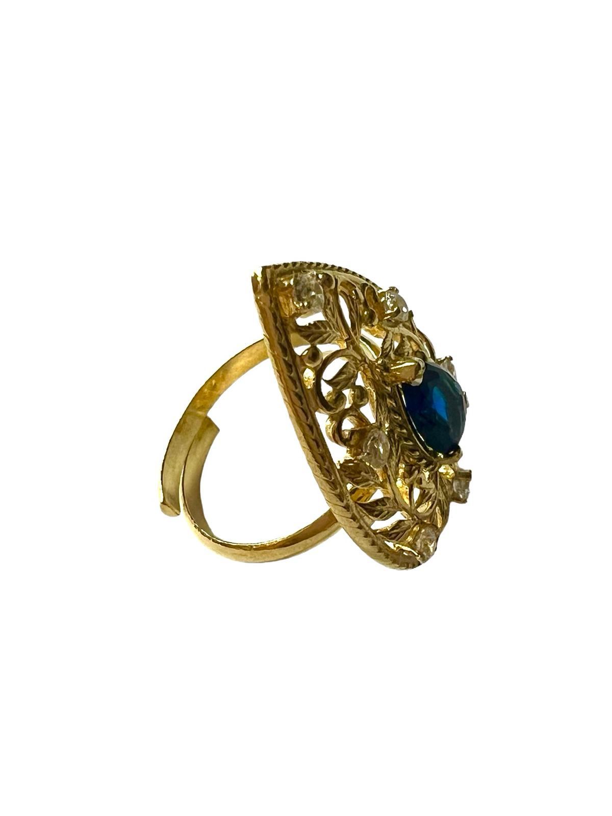 Blue Stone Drop Ring in Gold Plated Silver