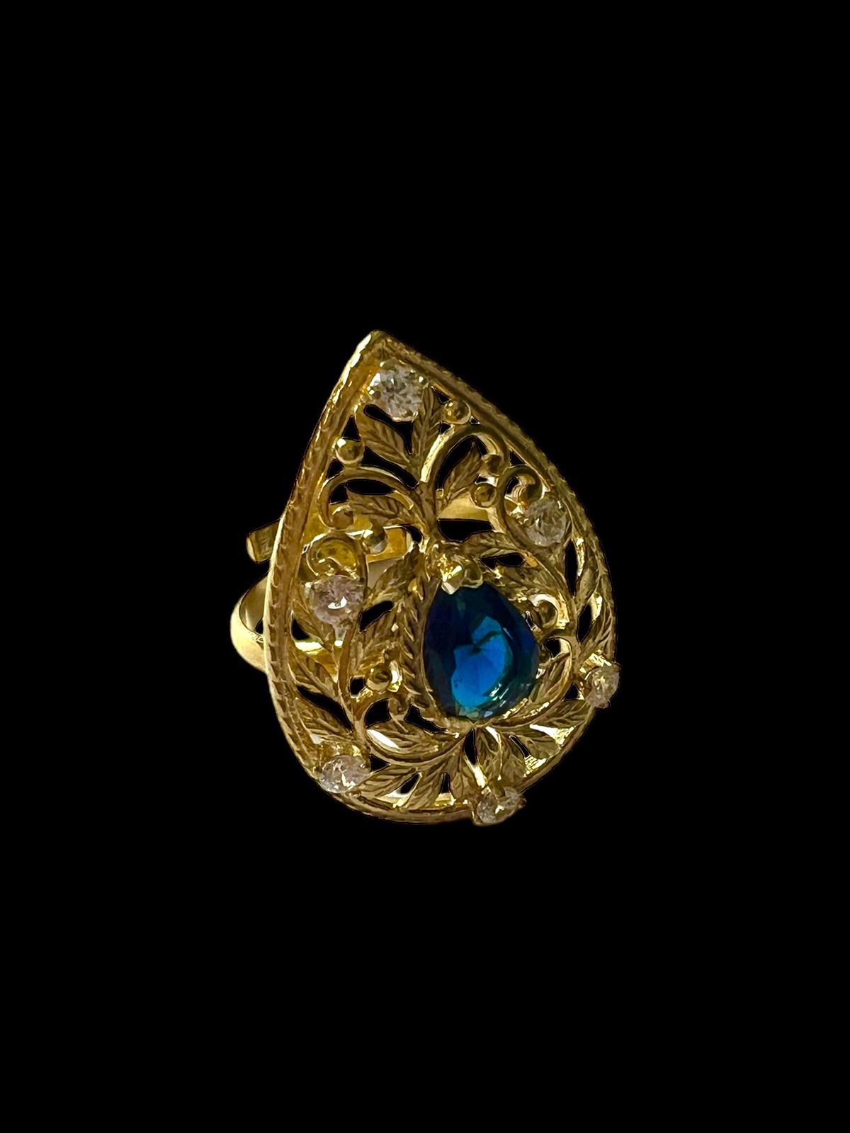 Blue Stone Drop Ring in Gold Plated Silver