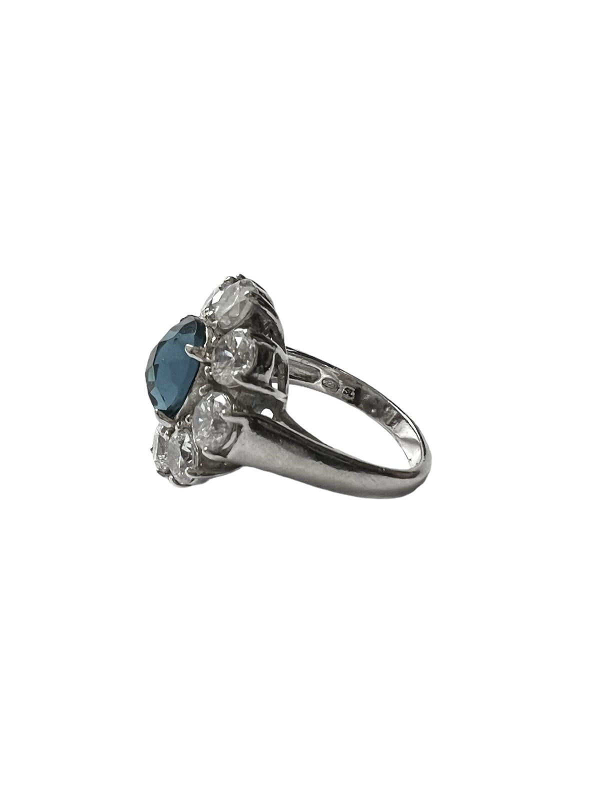 Anel Flor Azul em Prata