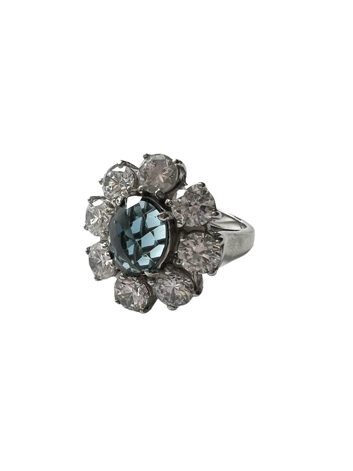 Anel Flor Azul em Prata