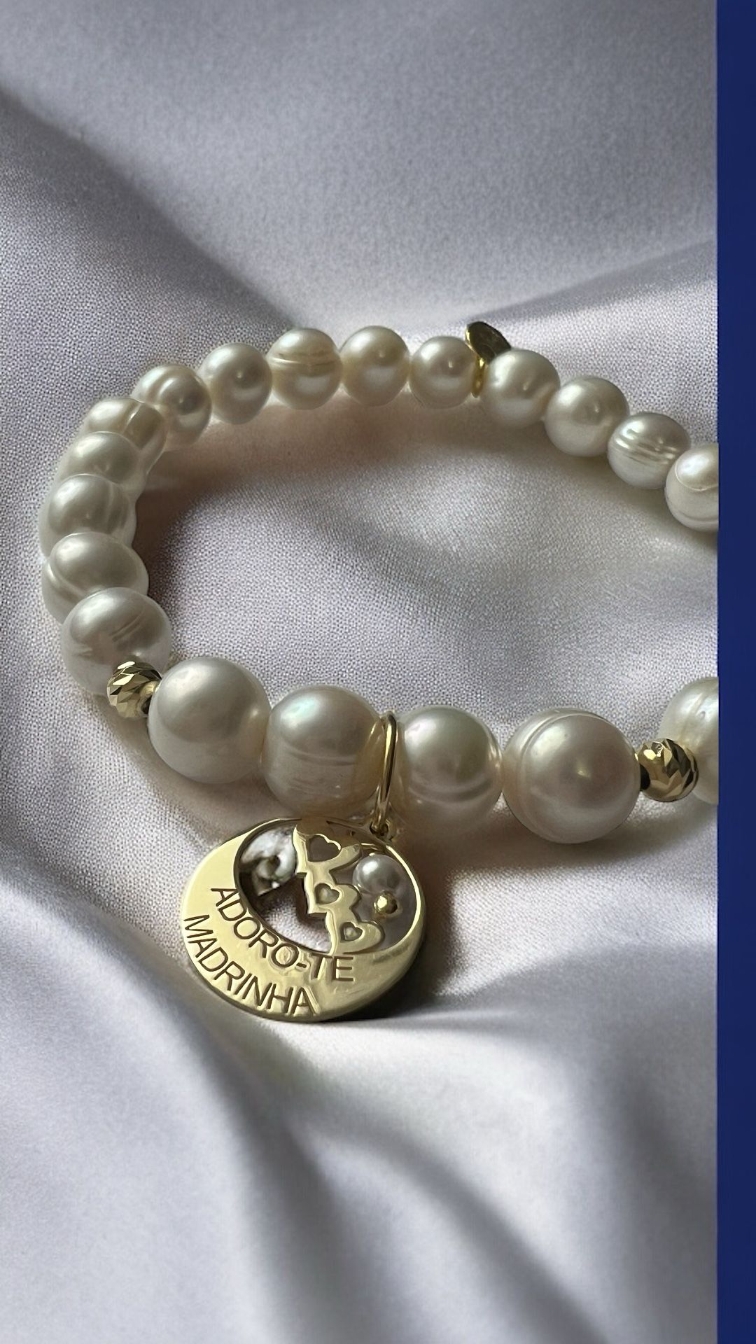 Pulseira Pérolas Adoro-te Madrinha em Prata Dourada