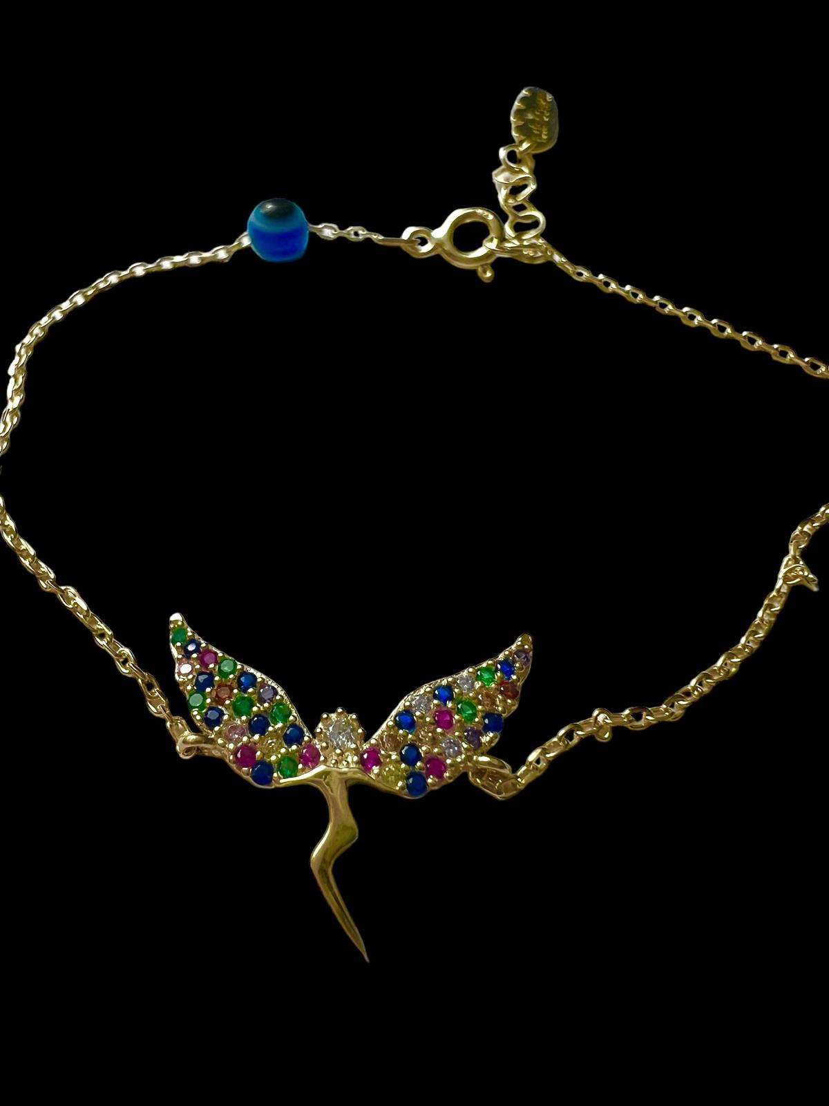 Pulseira Espírito Santo Colorido em Prata Dourada