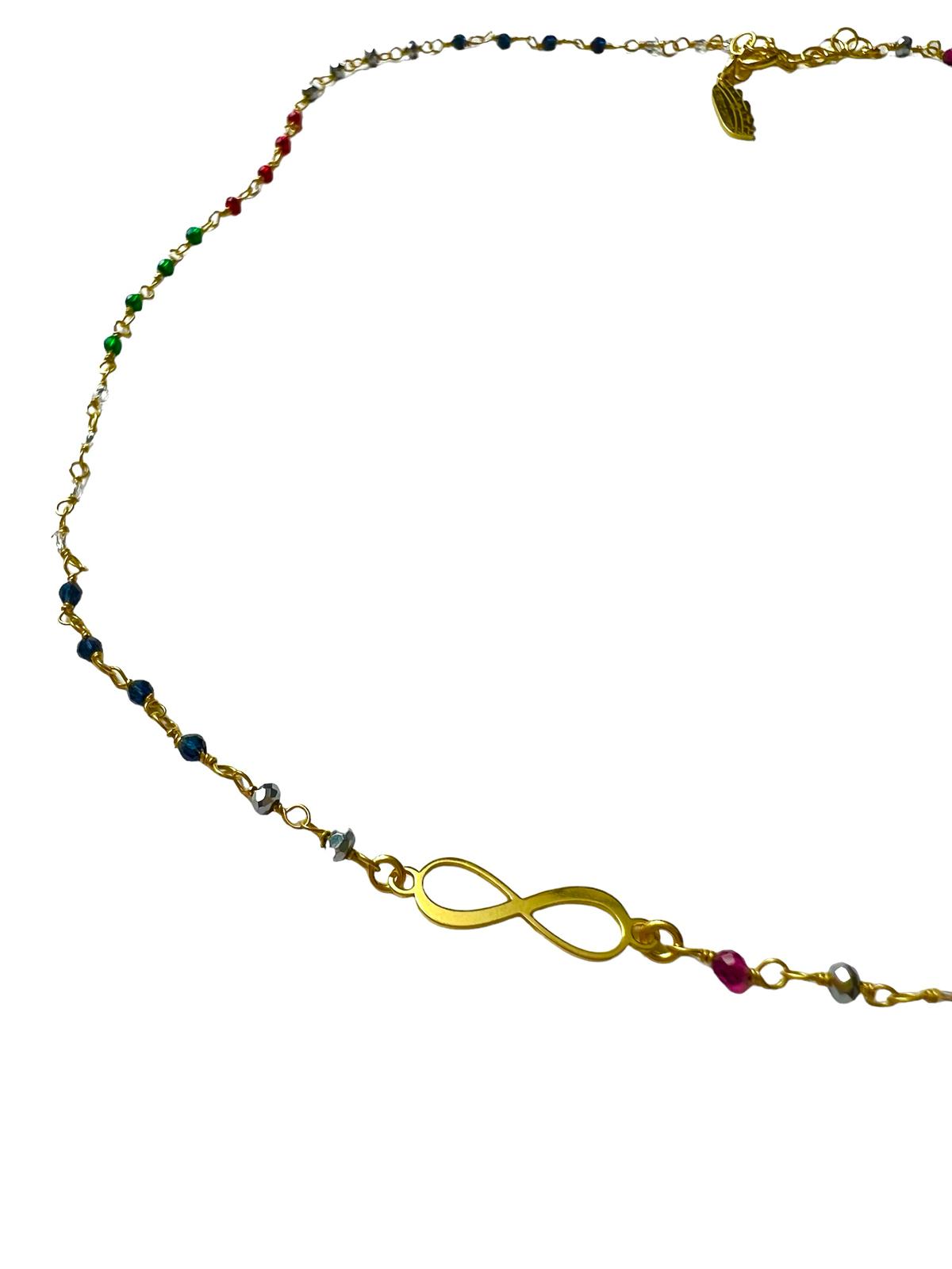 Infinity Necklace with Colored Stones in Gold Silver