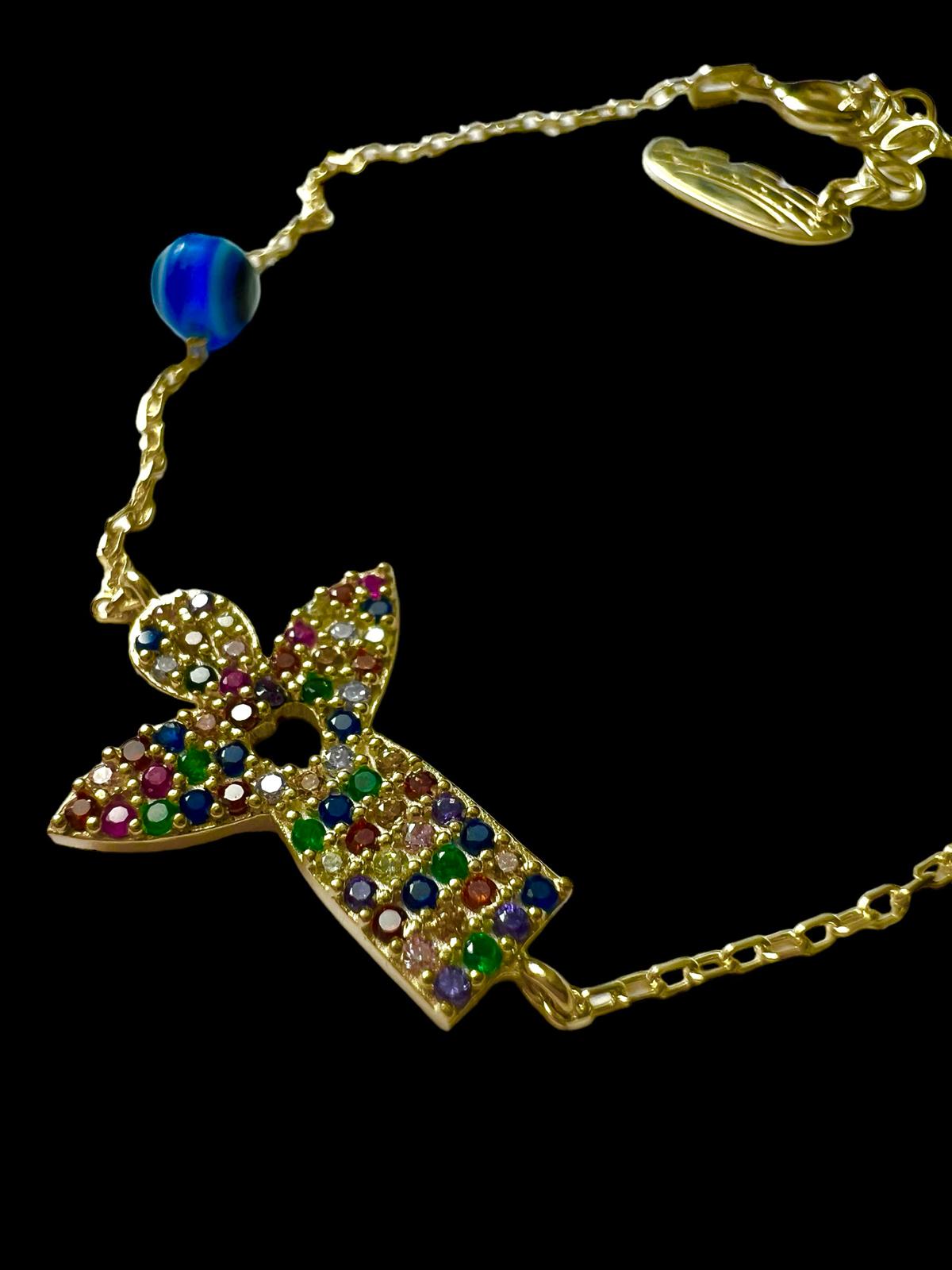 Pulseira Anjo Colorido em Prata Dourada