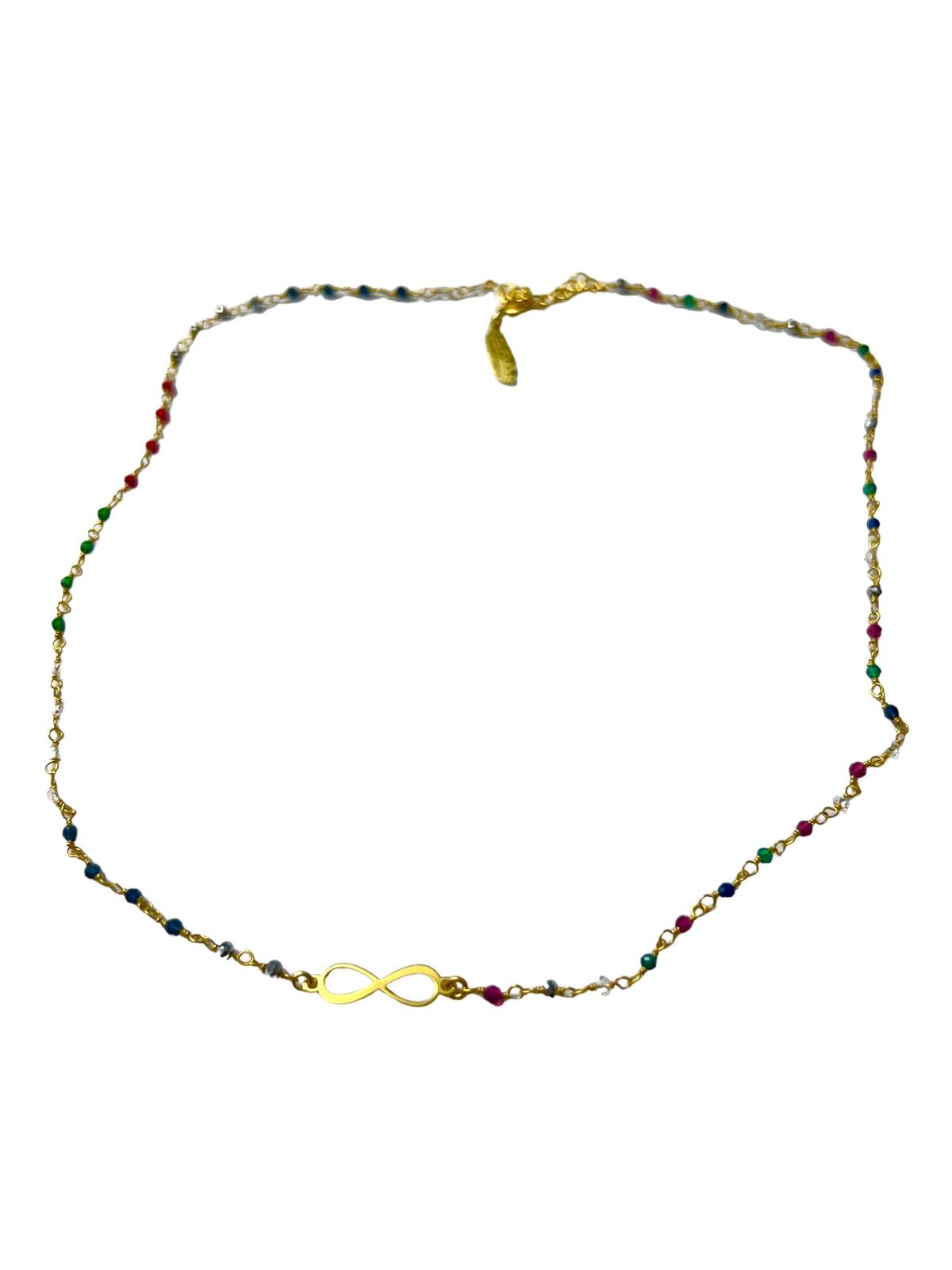 Infinity Necklace with Colored Stones in Gold Silver