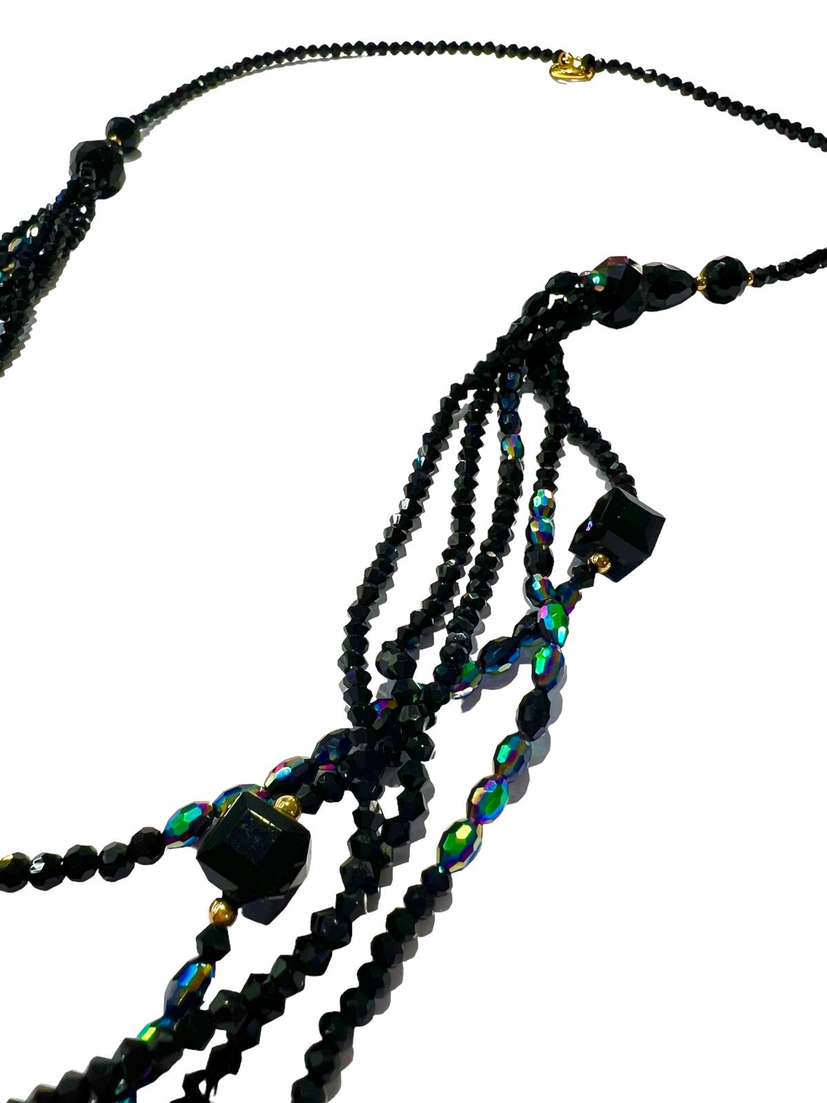 Black Stones Necklace in Gold Plated Silver