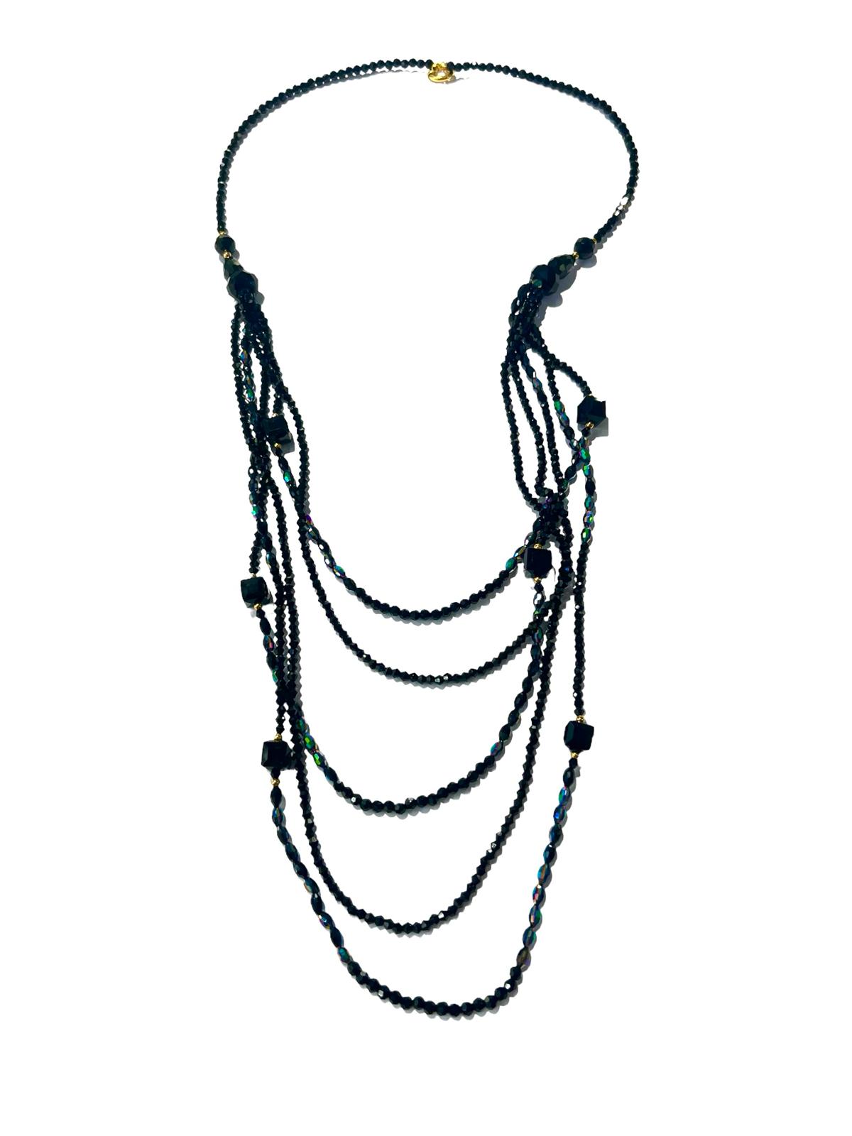 Black Stones Necklace in Gold Plated Silver
