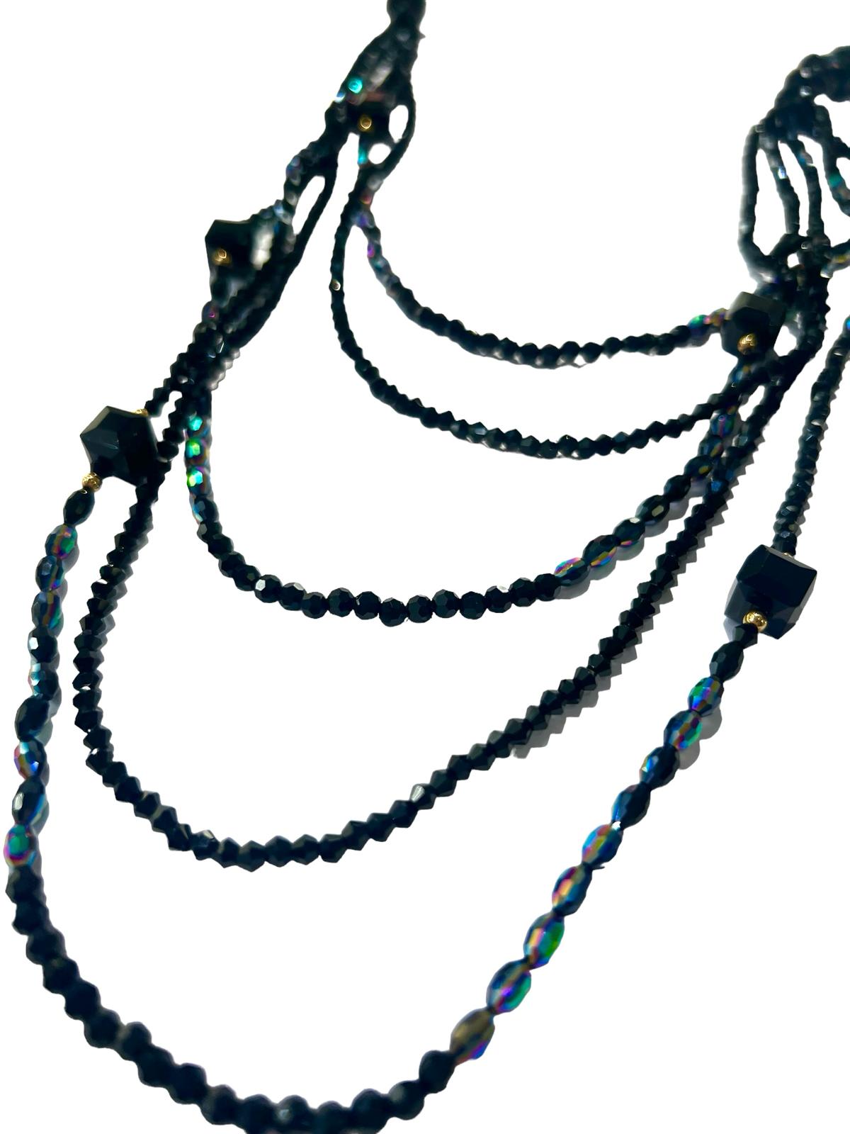 Black Stones Necklace in Gold Plated Silver