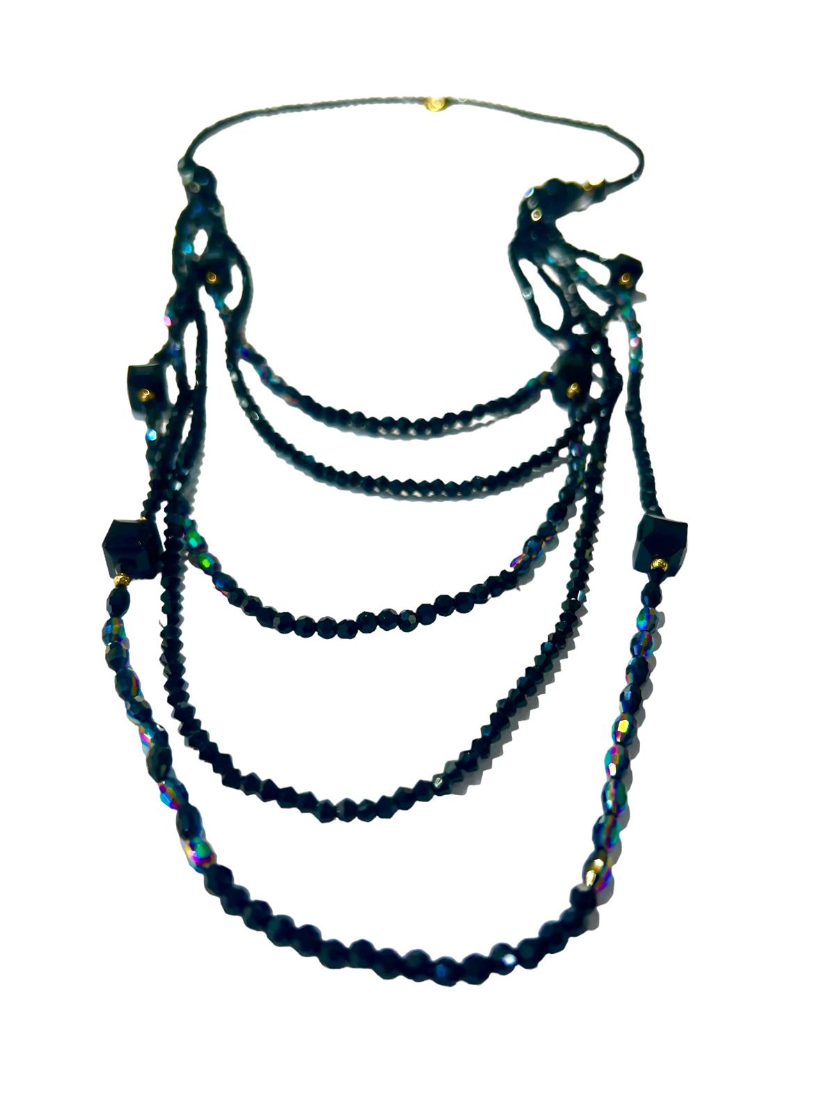 Black Stones Necklace in Gold Plated Silver
