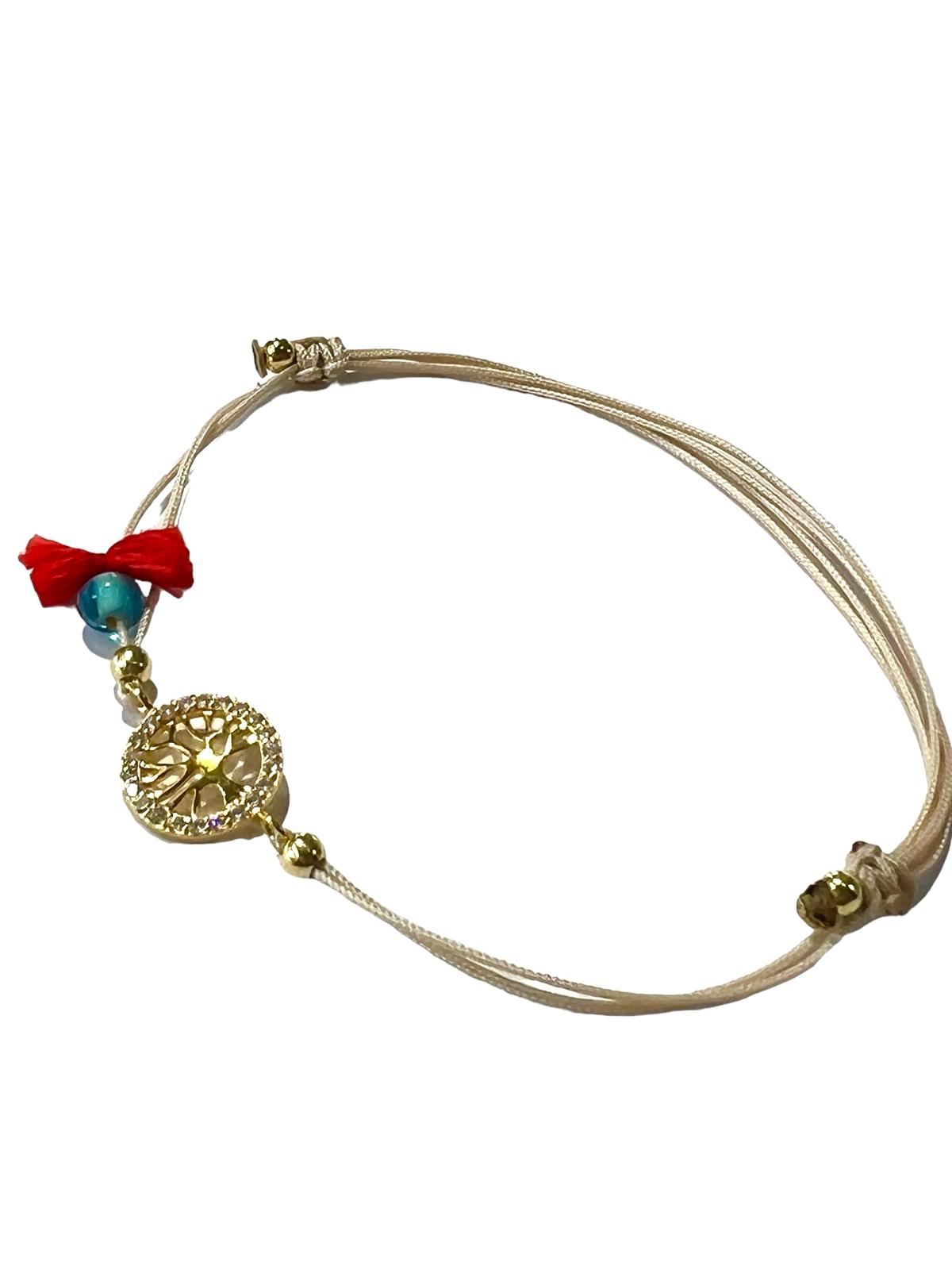 Pulseira Seda Árvore da Vida em Prata Dourada