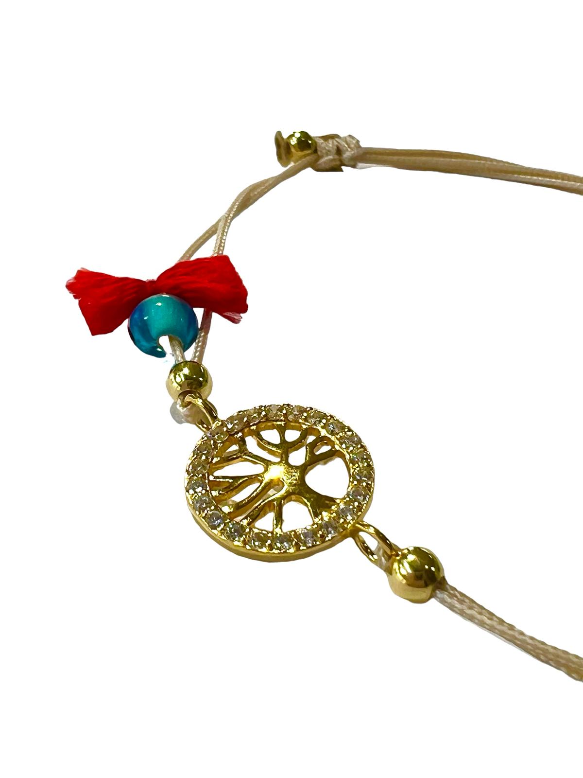 Pulseira Seda Árvore da Vida em Prata Dourada