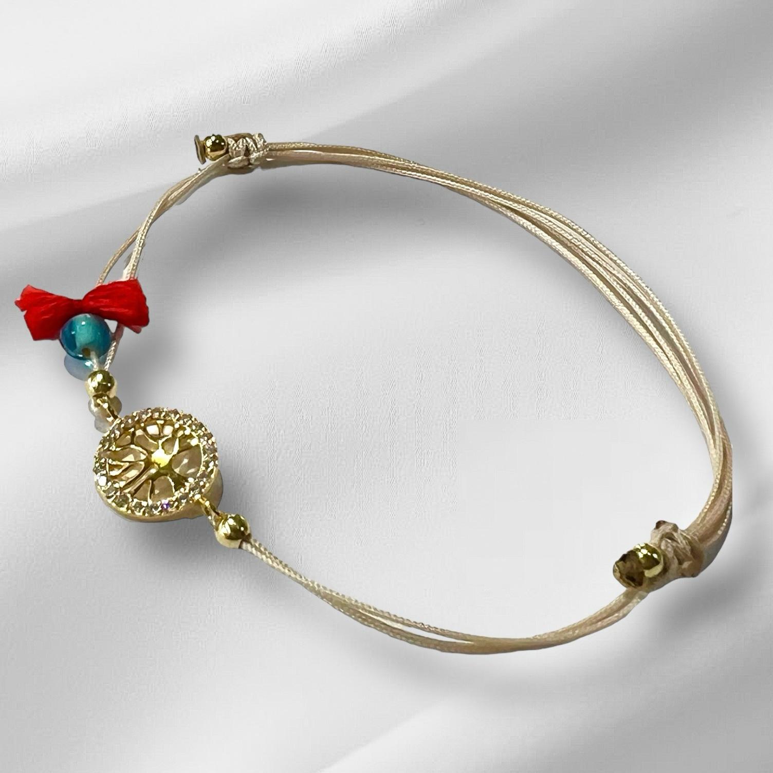 Pulseira Seda Árvore da Vida em Prata Dourada