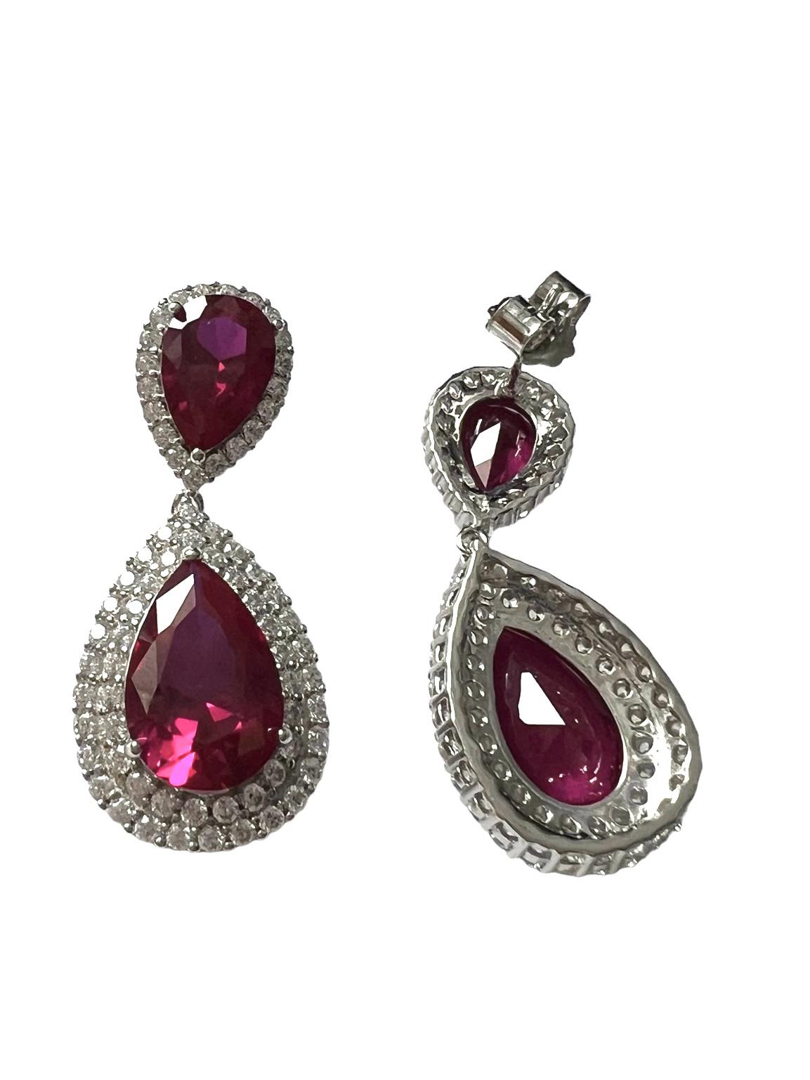 Red Drop Earrings in Silver