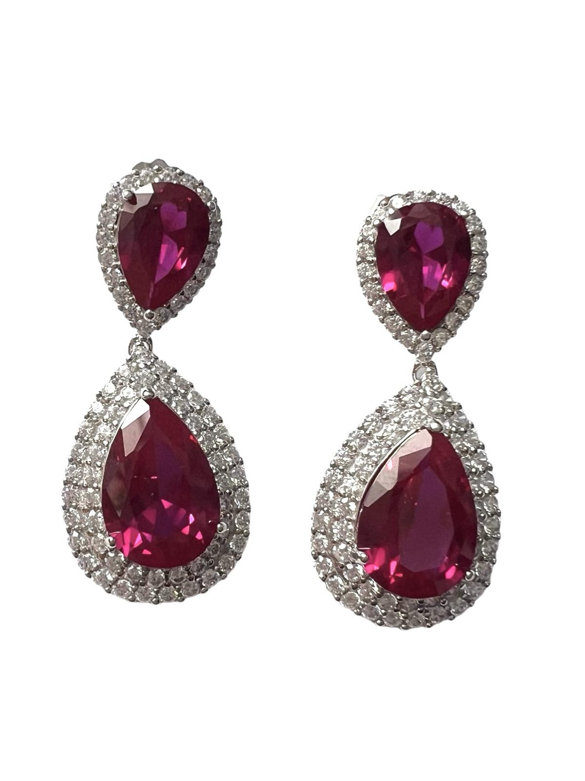 Red Drop Earrings in Silver