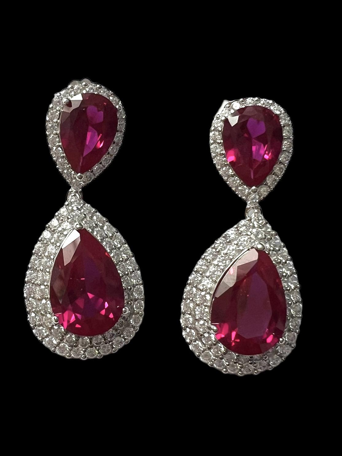 Red Drop Earrings in Silver