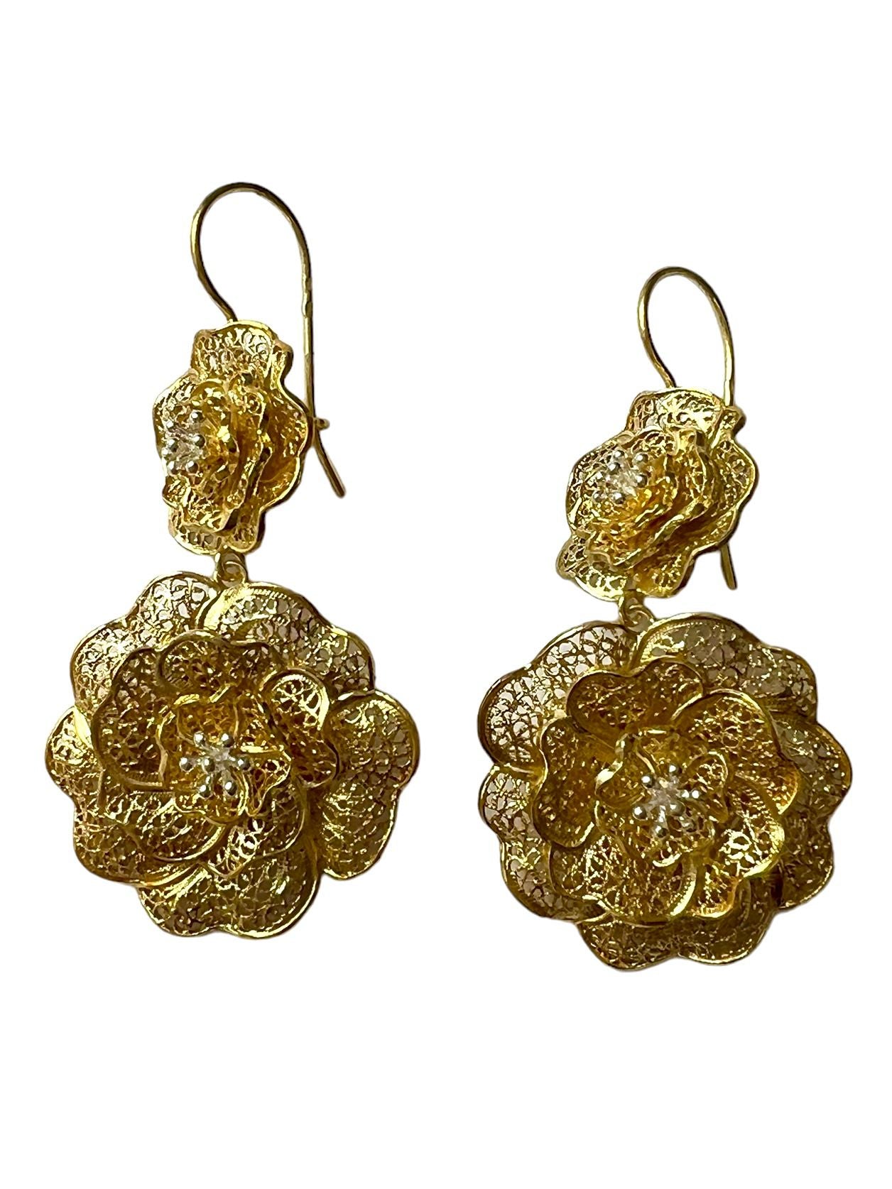 Filigree Flower Earrings in Gold Plated Silver