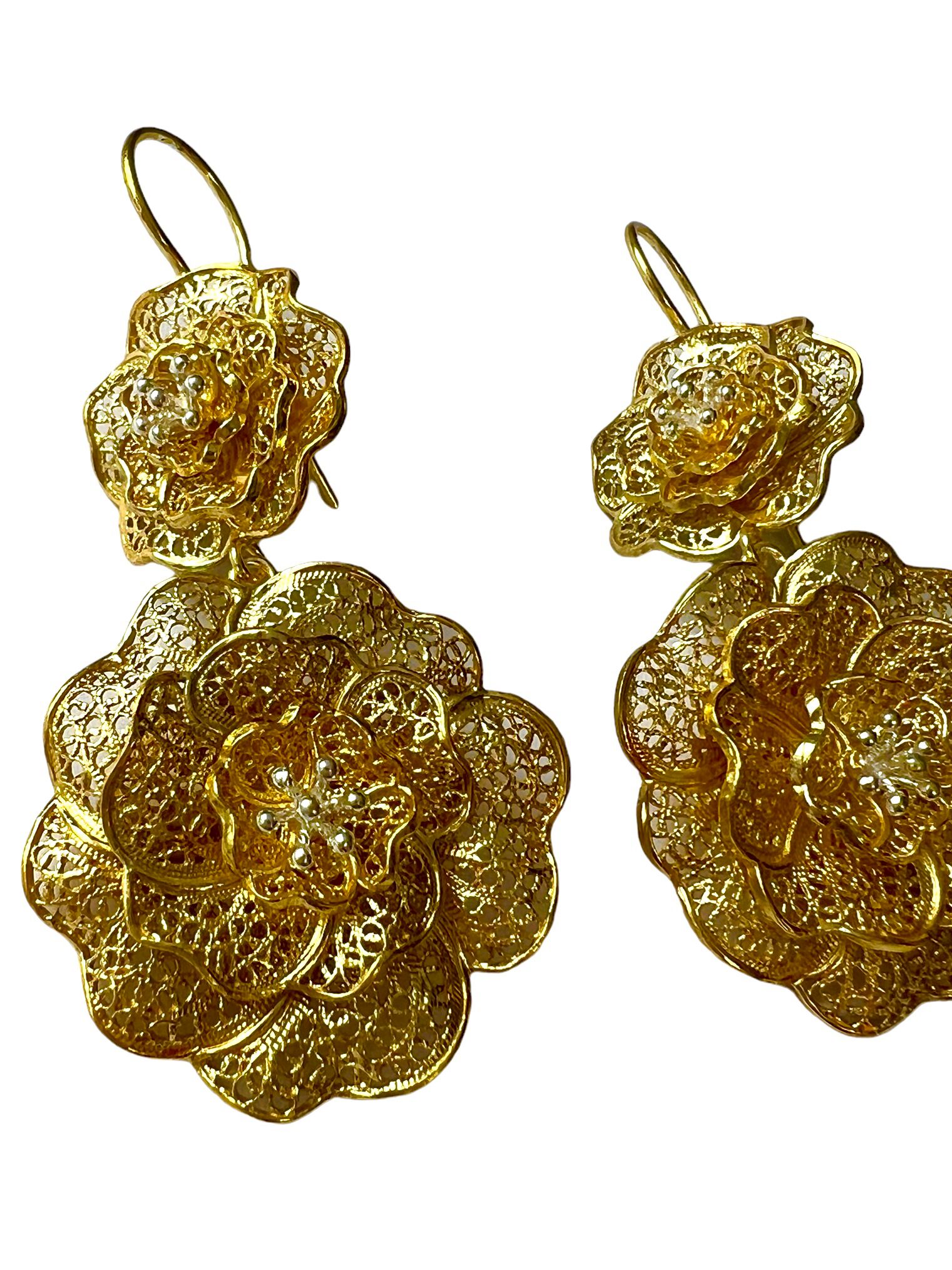 Filigree Flower Earrings in Gold Plated Silver