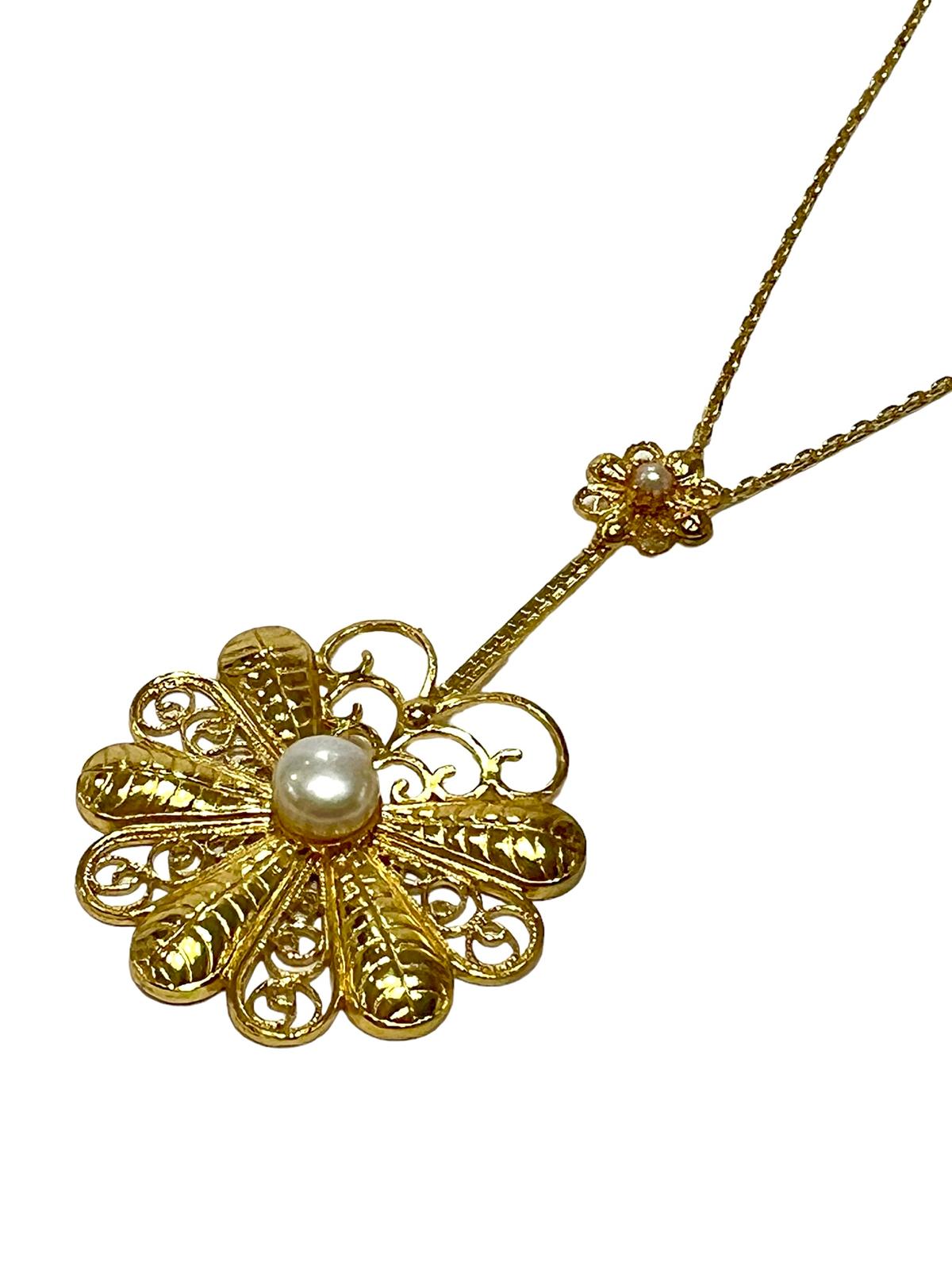 Filigree Flower Necklace in Gold Plated Silver