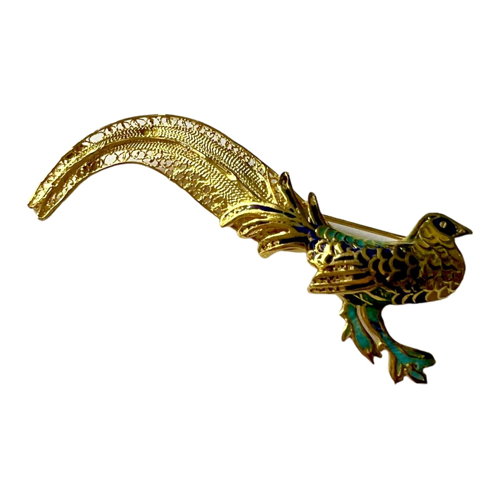 Filigree Bird Pin in Gold Plated Silver