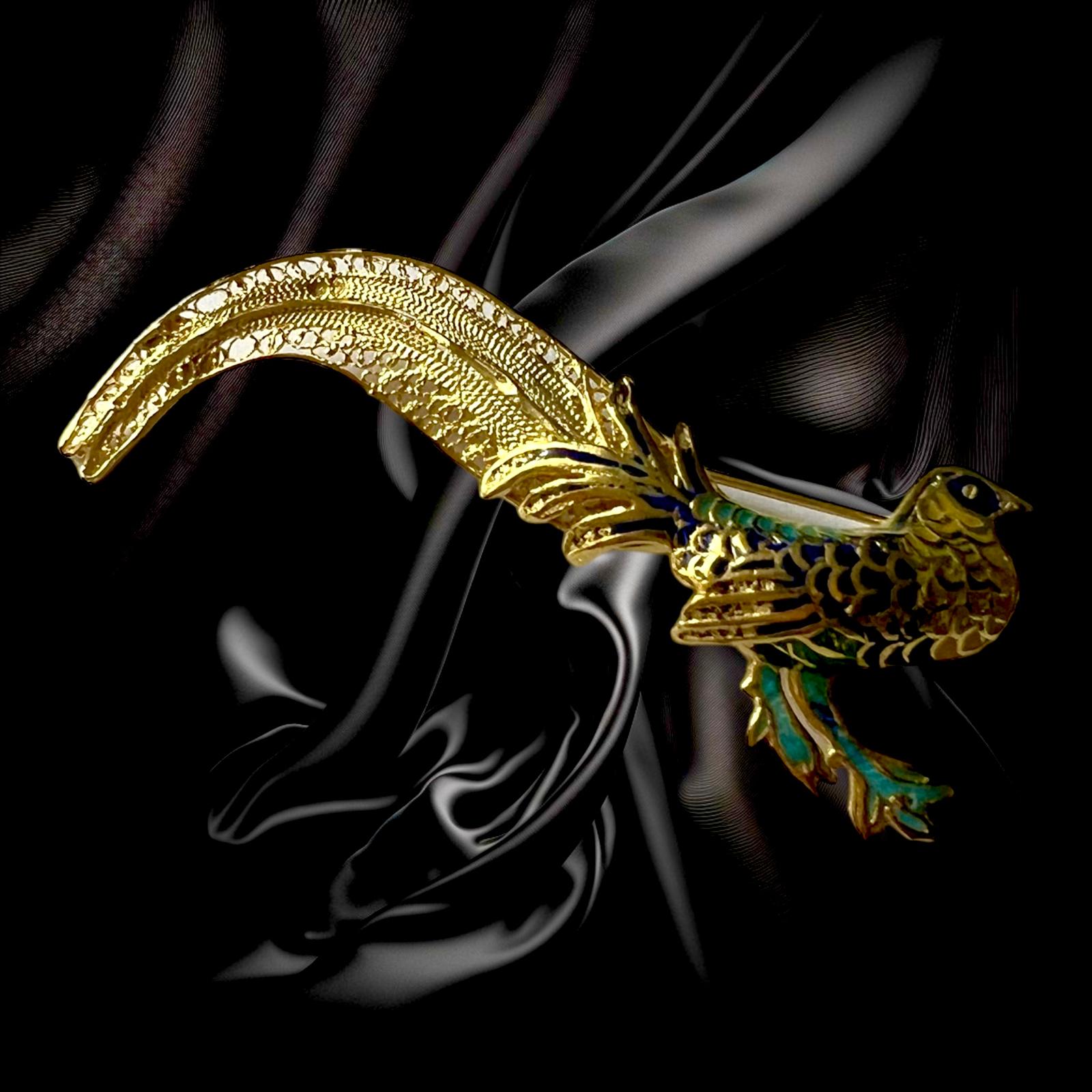 Filigree Bird Pin in Gold Plated Silver