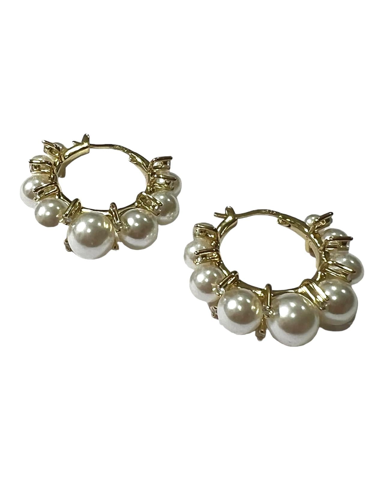 Gold Plated Silver Pearl Hoops