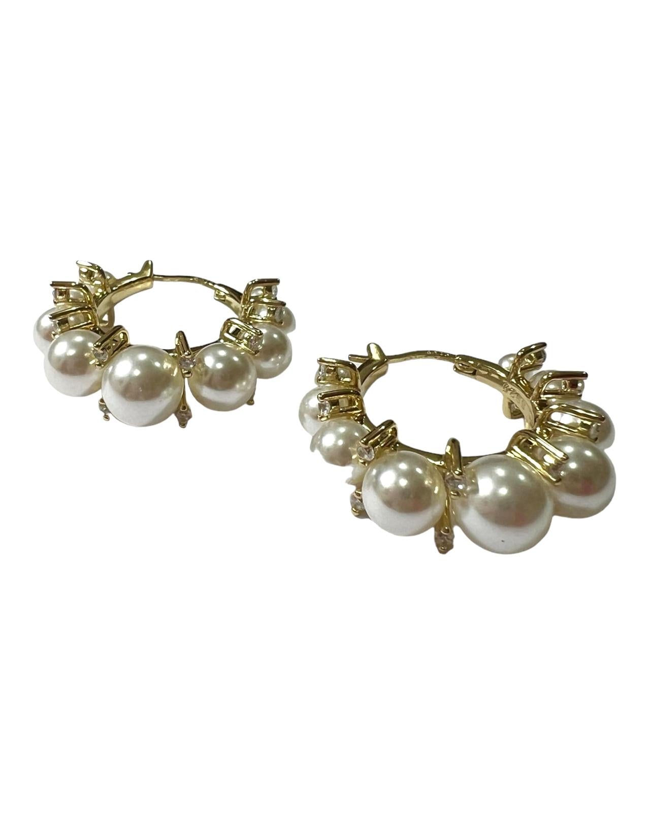 Gold Plated Silver Pearl Hoops