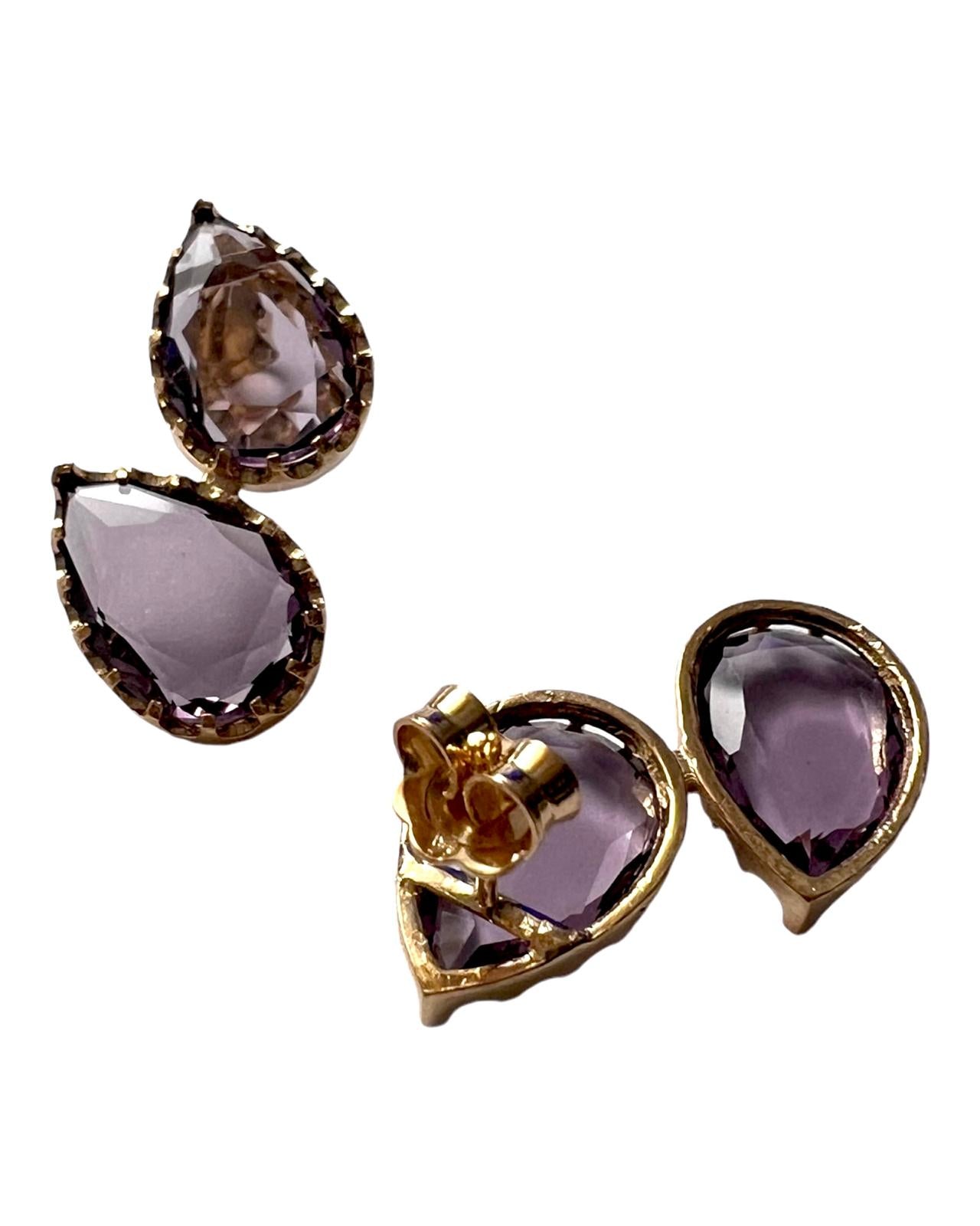 Two-Drop Lilac Earrings in Gold-Plated Silver
