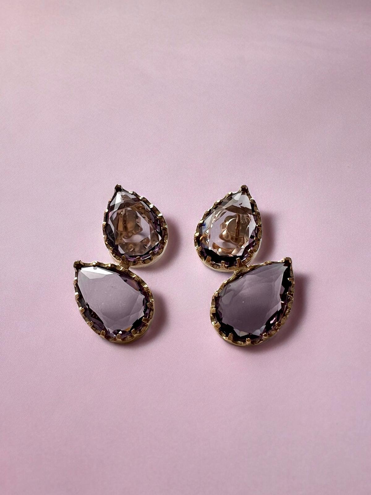 Two-Drop Lilac Earrings in Gold-Plated Silver