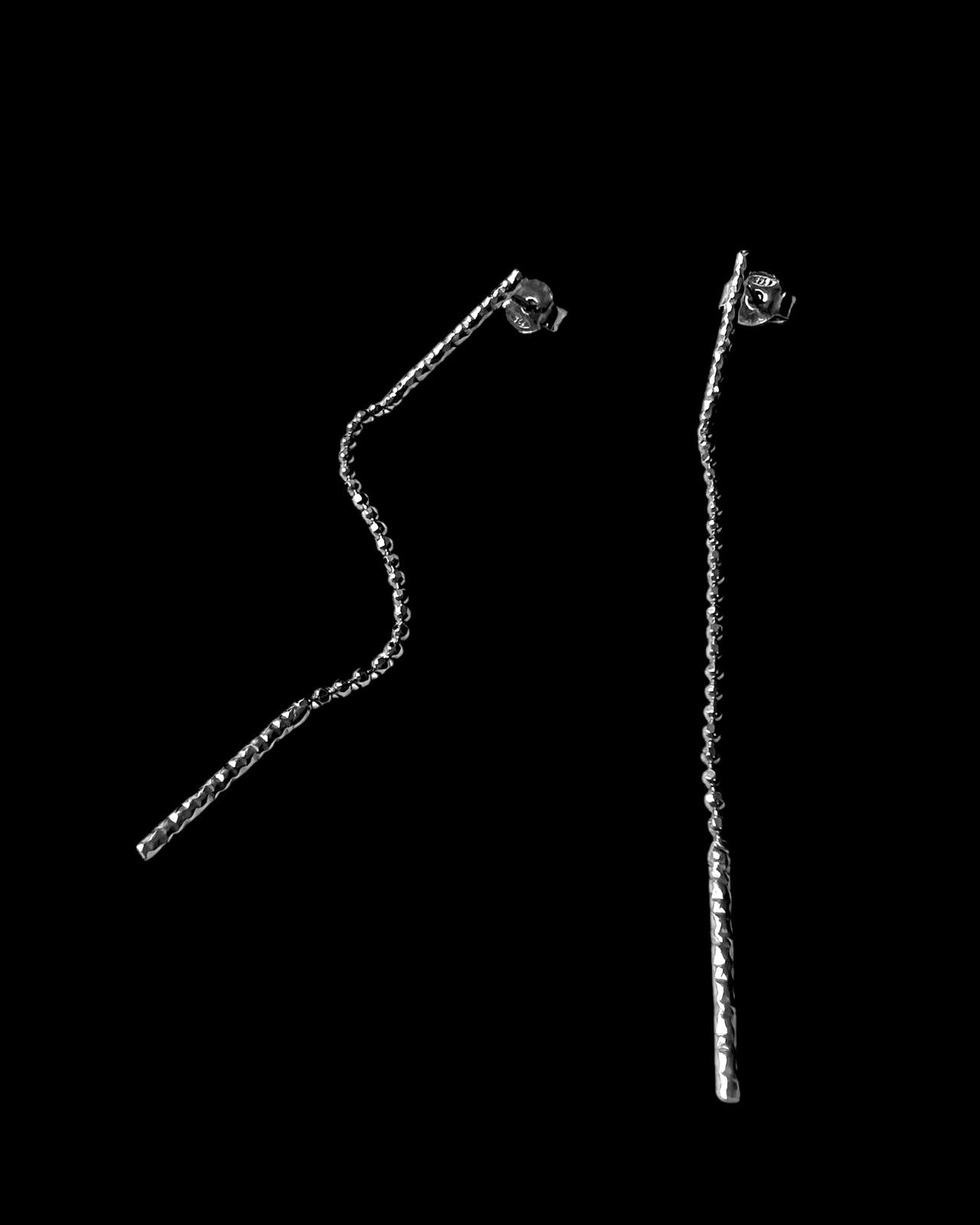 Hammered Long Silver Earrings
