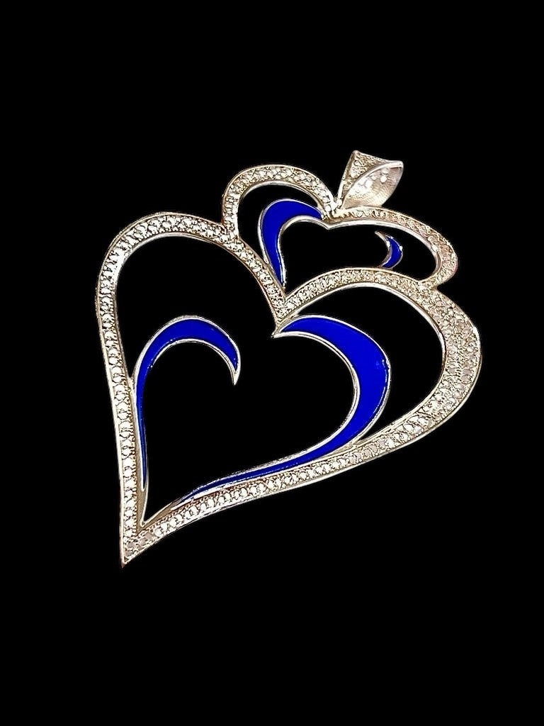 Medalha Coração Viana é Amor Com Esmalte Azul em Prata