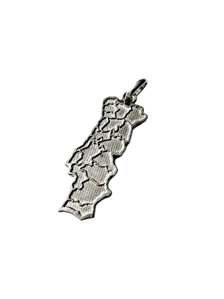 Portugal Map Medal for Men in Silver