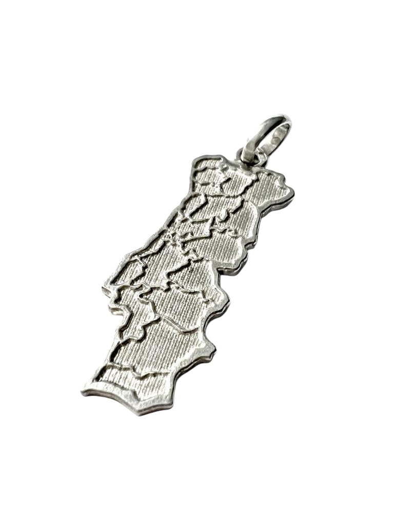 Portugal Map Medal for Men in Silver
