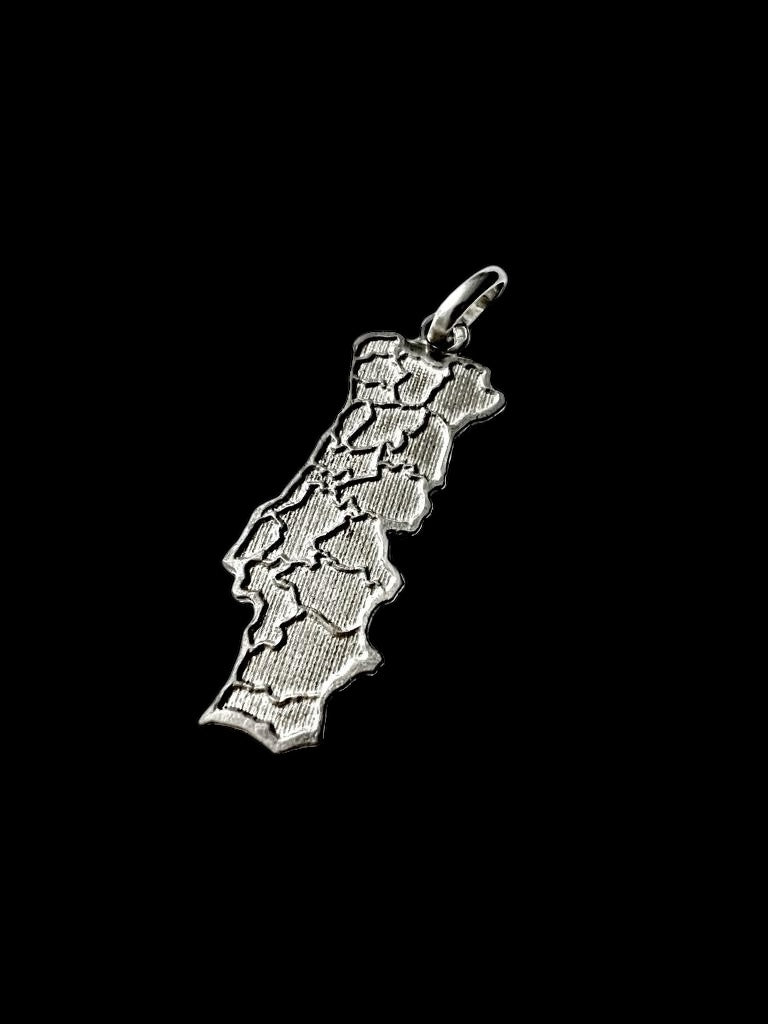 Portugal Map Medal for Men in Silver