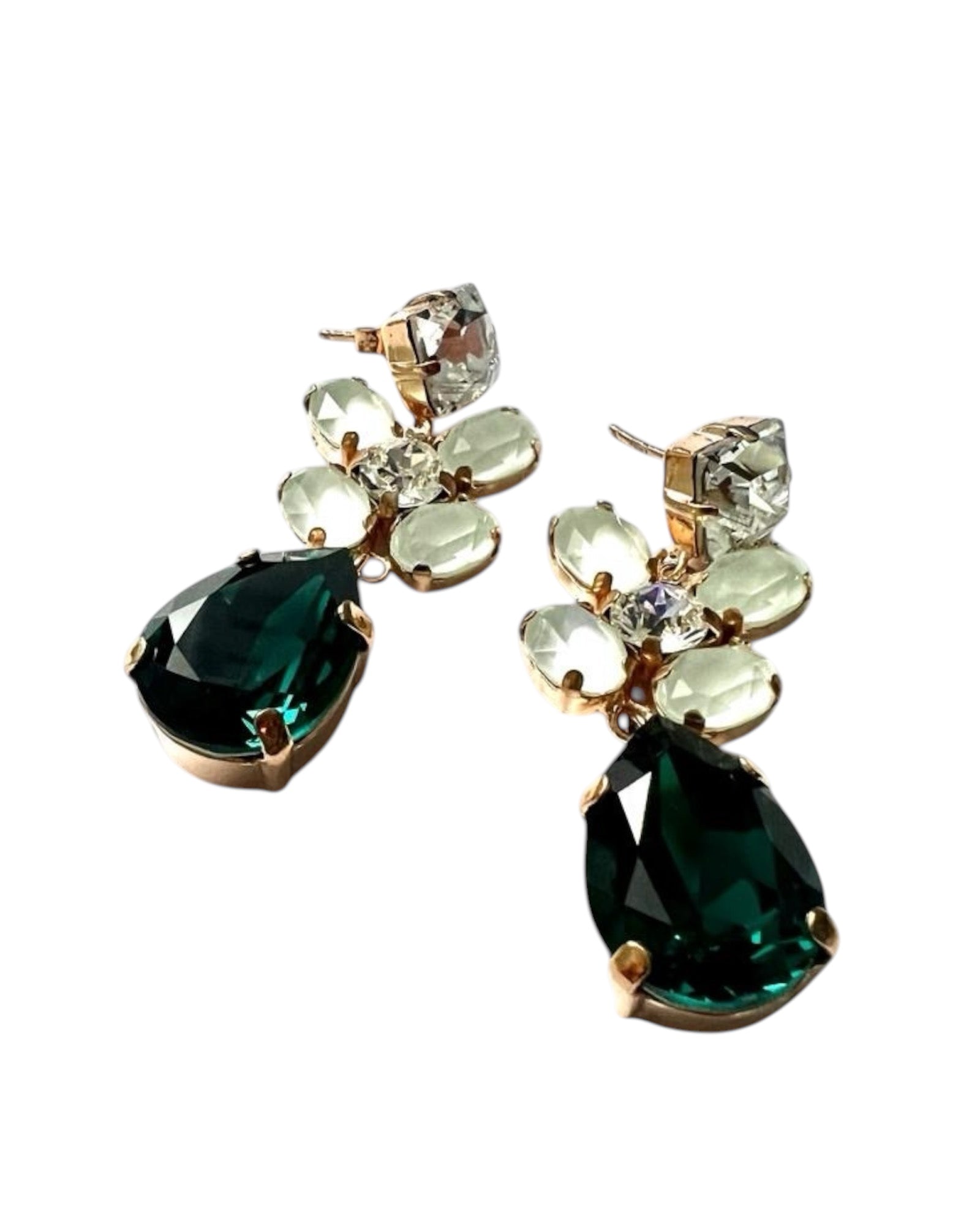 Green Drop Earrings in Rose Silver