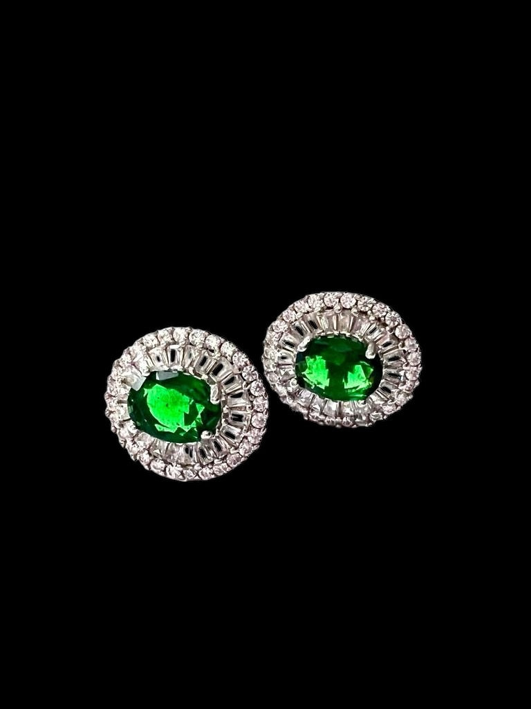 Green Silver Earrings