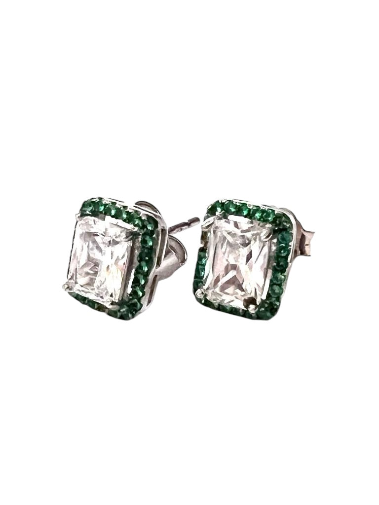 Green Silver Earrings
