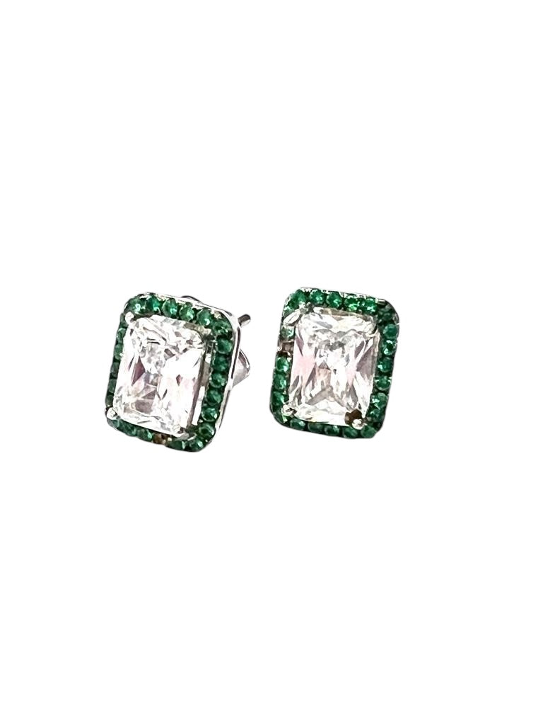 Green Silver Earrings