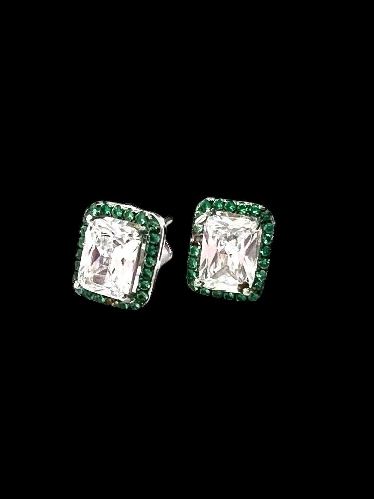 Green Silver Earrings