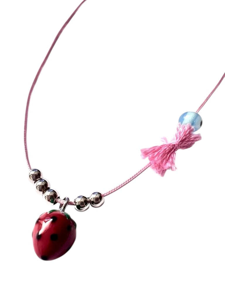 Strawberry Silk Necklace for Children